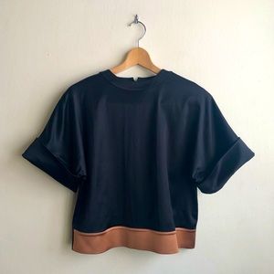 TAO Black Satin Top With Copper Hem Size Small
